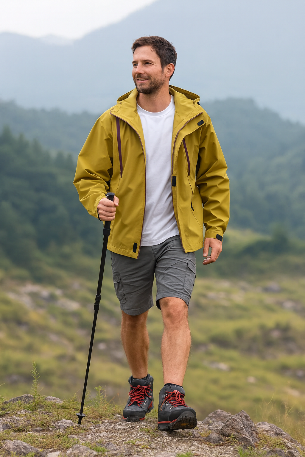 Winddichte, wasserabweisende Funktionsjacke mit Kapuze