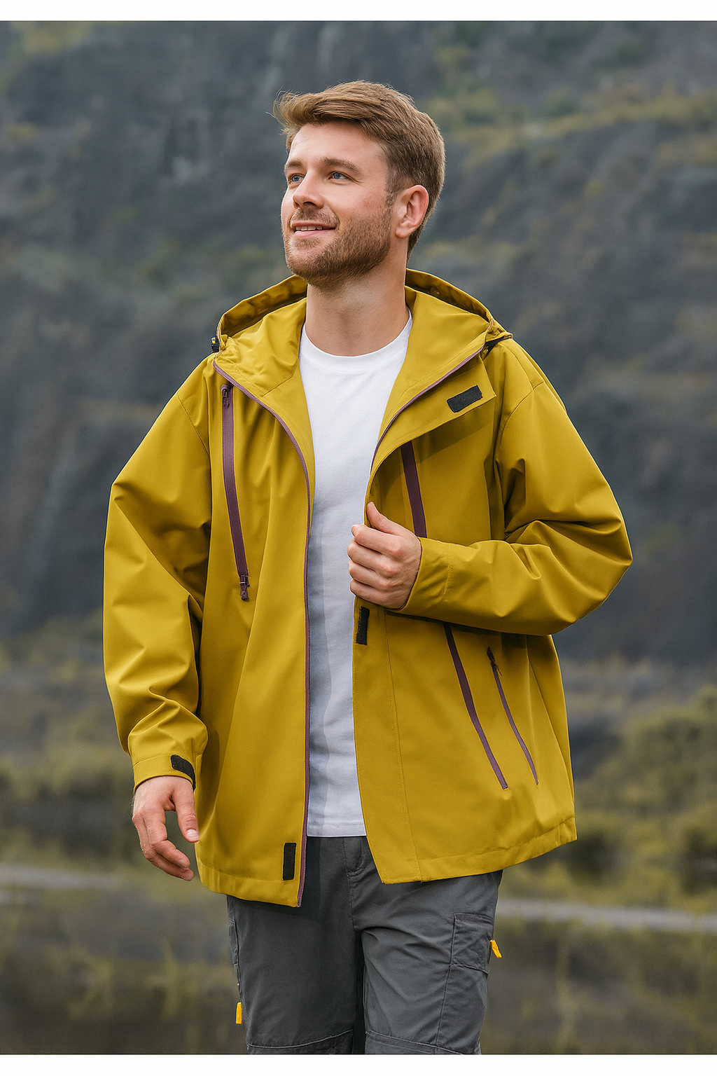 Winddichte, wasserabweisende Funktionsjacke mit Kapuze