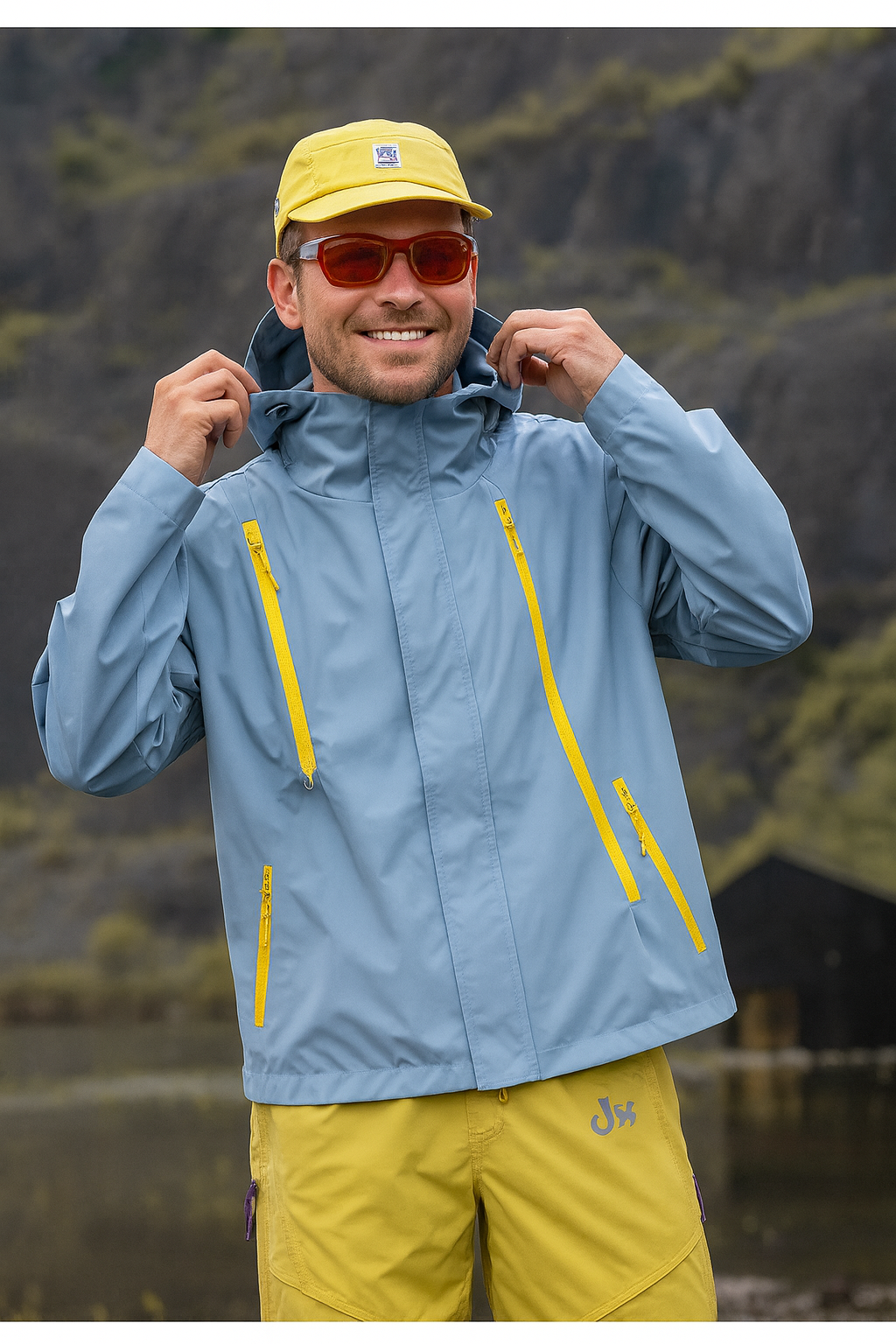 Winddichte, wasserabweisende Funktionsjacke mit Kapuze